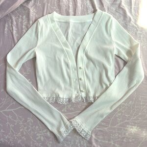 white cropped outerwear cardigan with lace (never worn)
